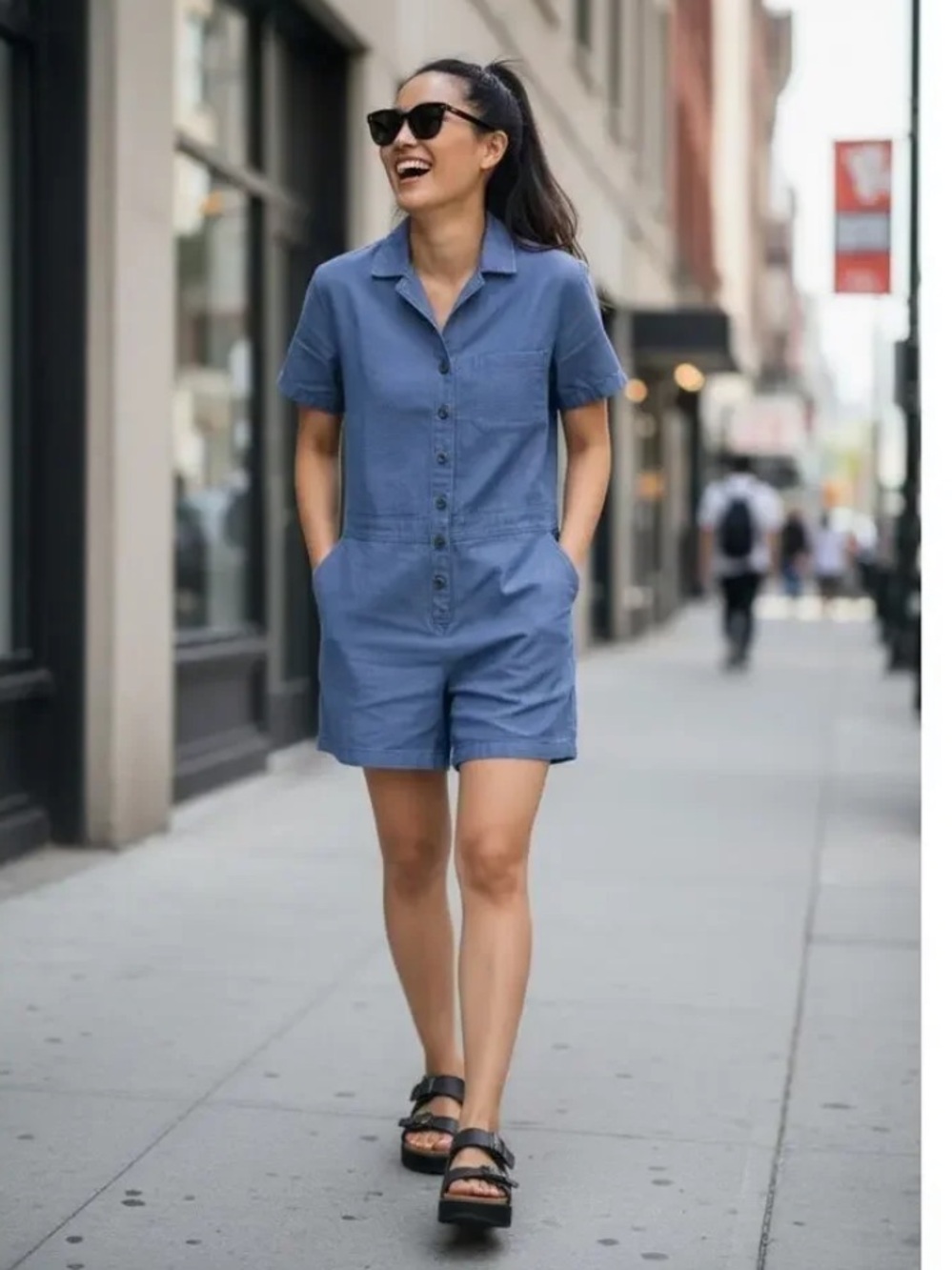 Eddie Bauer bluebird hemplify utility romper blue NEW NWT teal opal